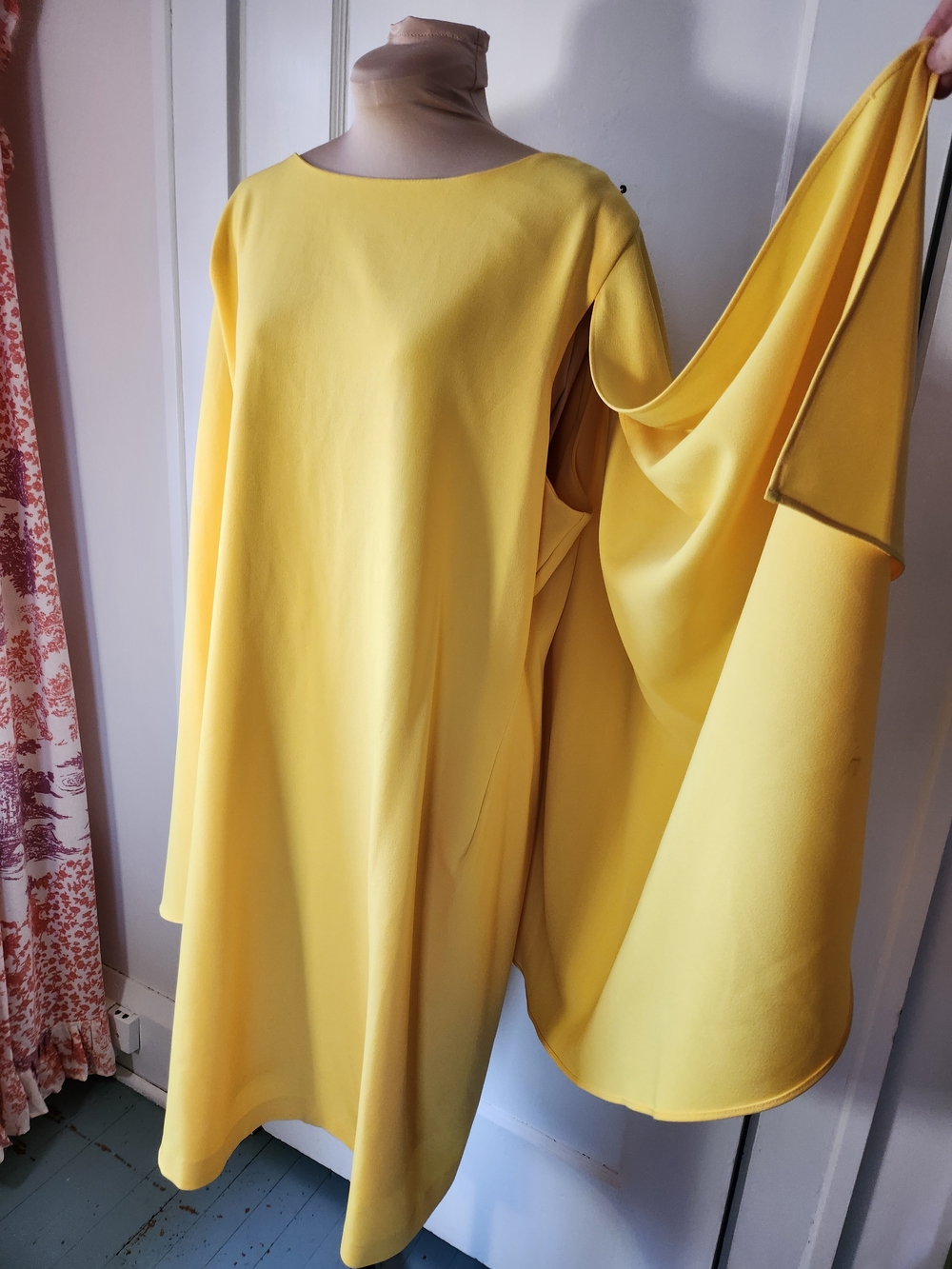 Marc Bouwer Canary Yellow Sheath Cape Dress